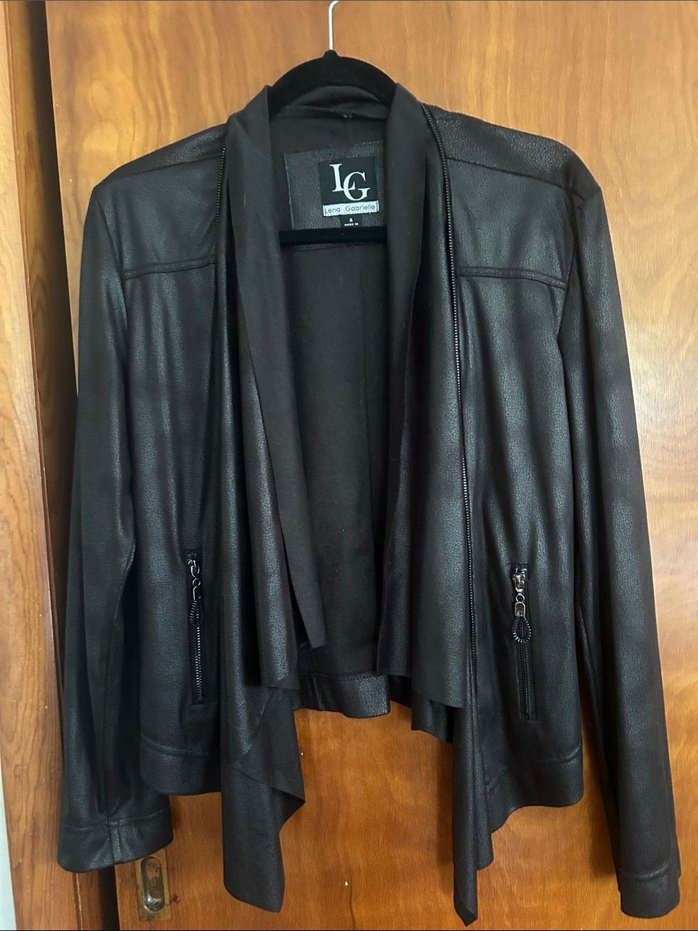Lena Gabrielle Black Leather Waterfall Jacket